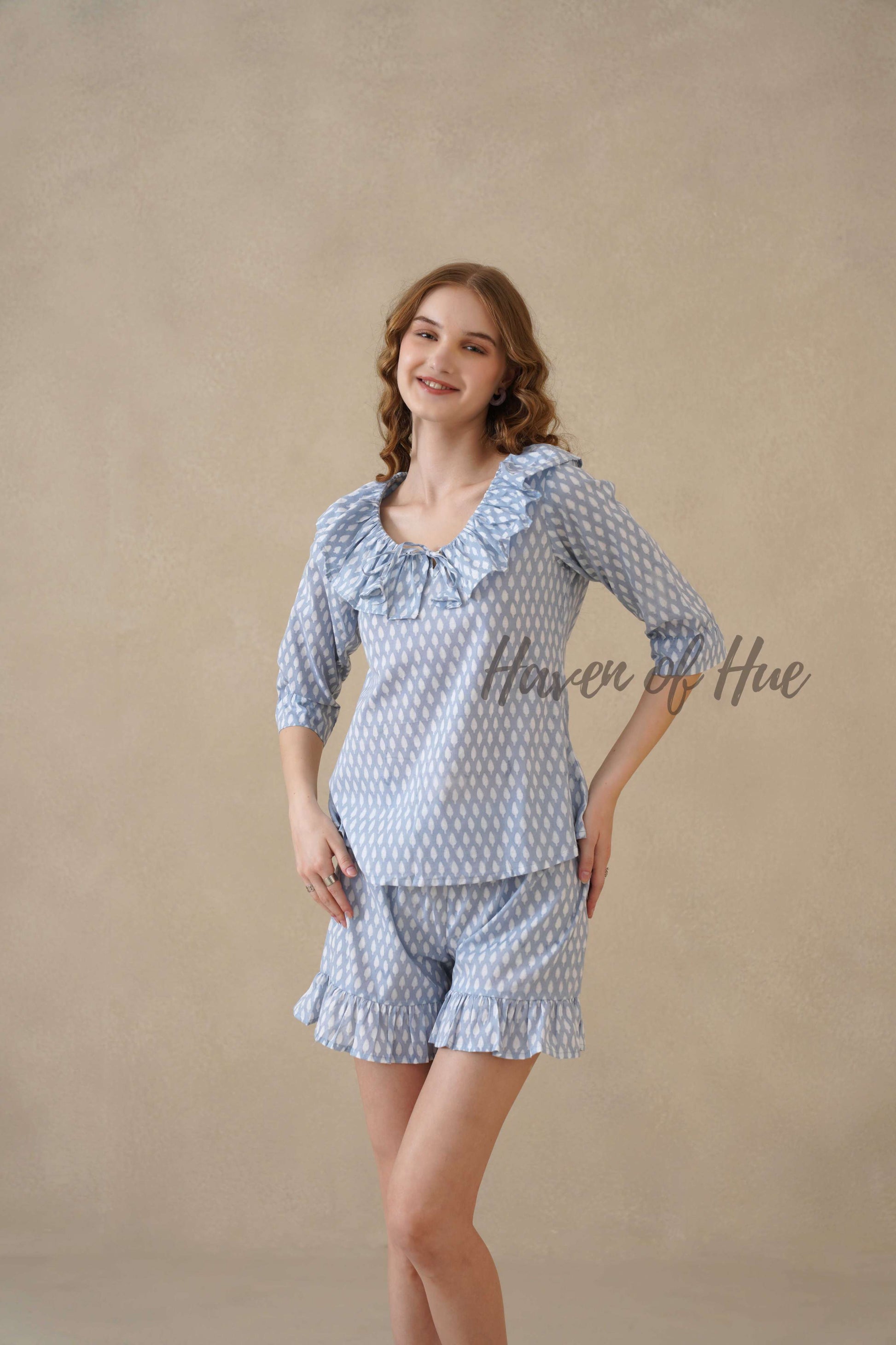 Blue Hand Block Print Cotton Floral Co-ord Set