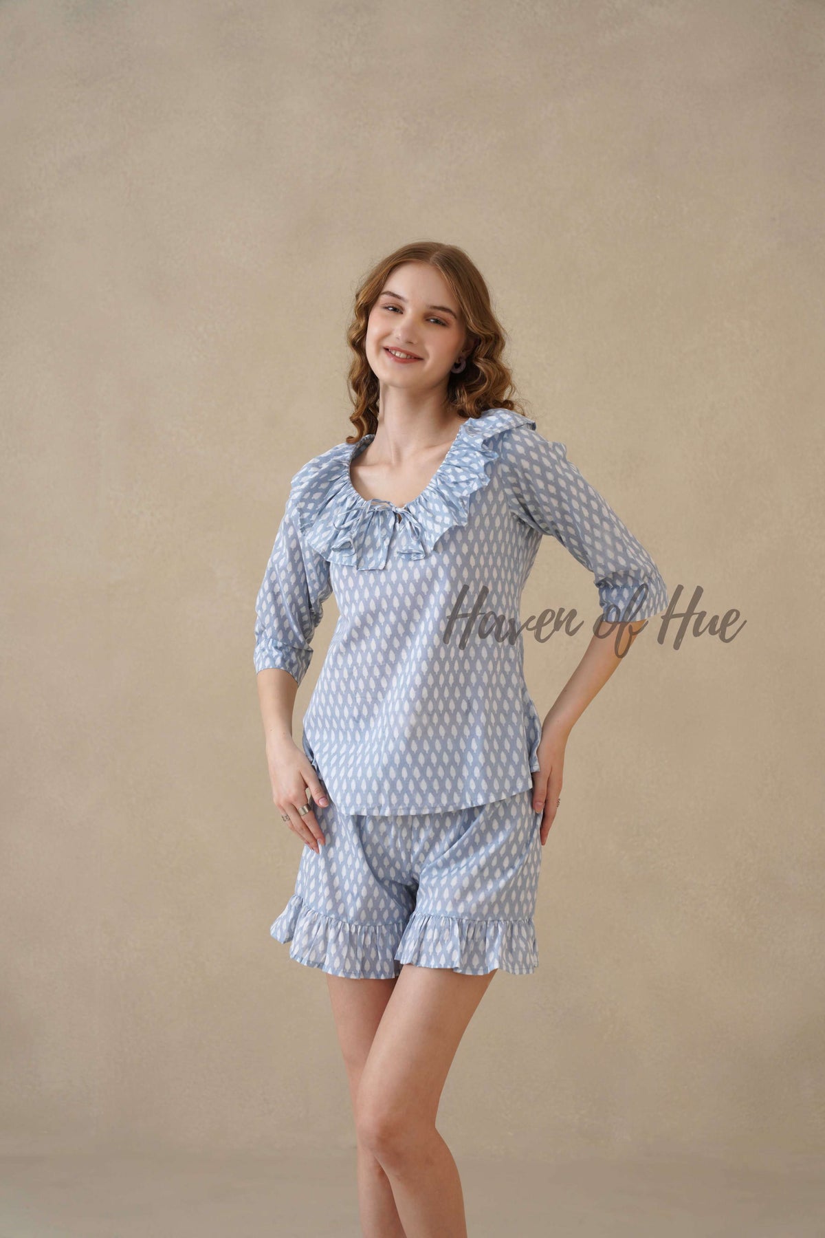 Blue Hand Block Print Cotton Floral Co-ord Set