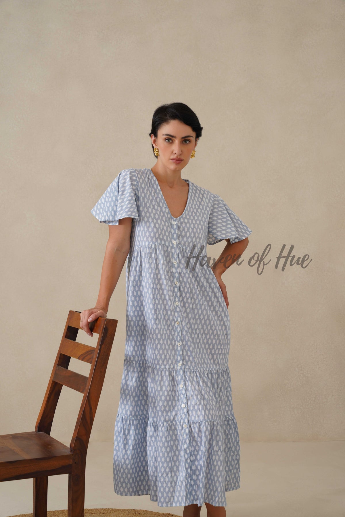 Women Cotton Tunic Dress - Hand Block Print Boho Maxi