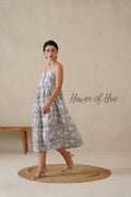 Women Cotton Tunic Top - Hand Block Print Cami Dress - Grey Floral Boho Tunic - Artisan Sleeveless Relaxed Fit Summer Dress