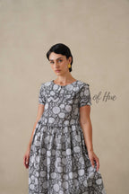 Women Cotton Tunic Top - Hand Block Print Peter Pan Collar Blouse - Grey Floral Boho Top - Artisan Crafted Relaxed Fit Summer Top
