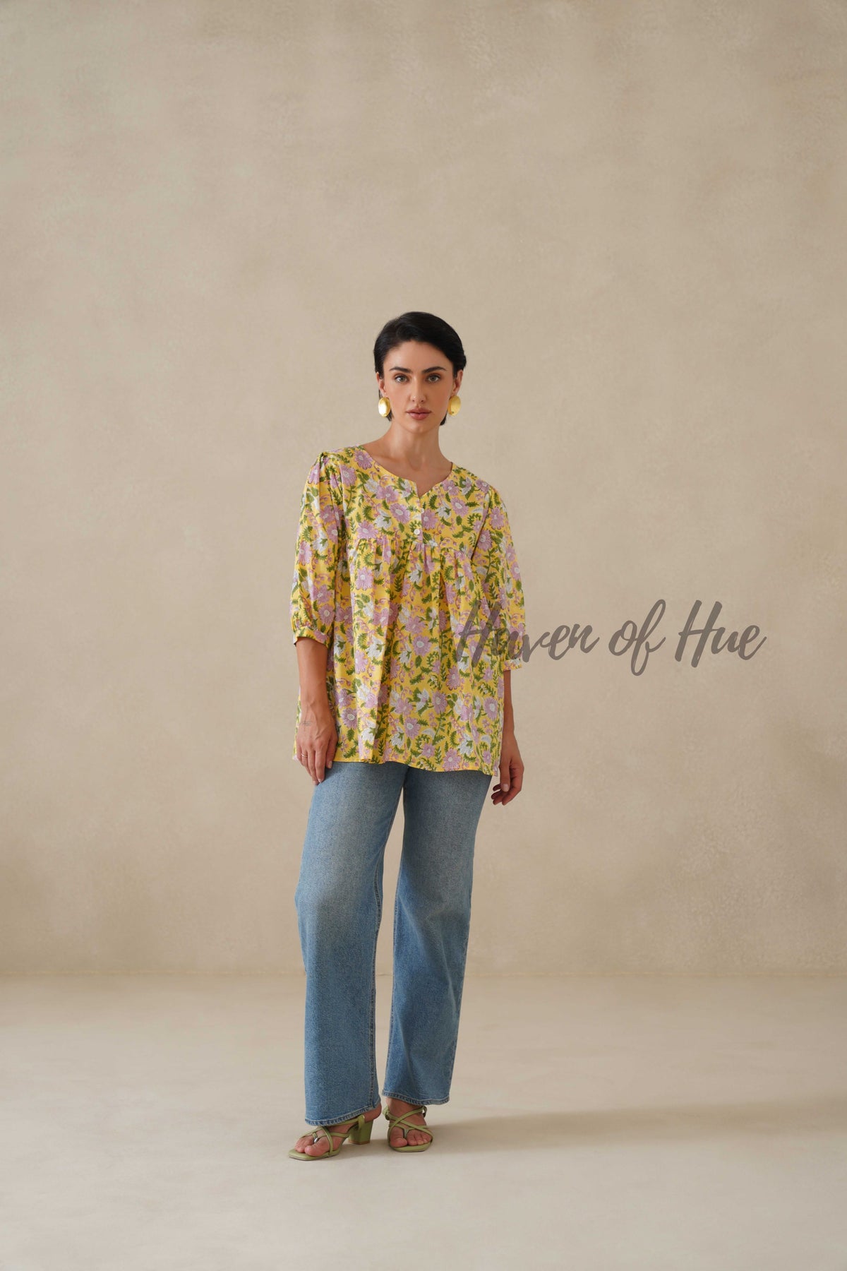 Women Cotton Tunic Top - Hand Block Printed Floral Boho Summer Blouse in 100% Breathable Cotton