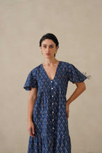 Women Cotton Tunic Top - Hand Block Print Floral Boho Blouse - Relaxed Fit Summer Cotton Top - Indigo Blue Artisan Crafted Fashion