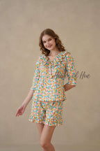 Multi Color Geometric Hand Block Cotton Co-ord Set