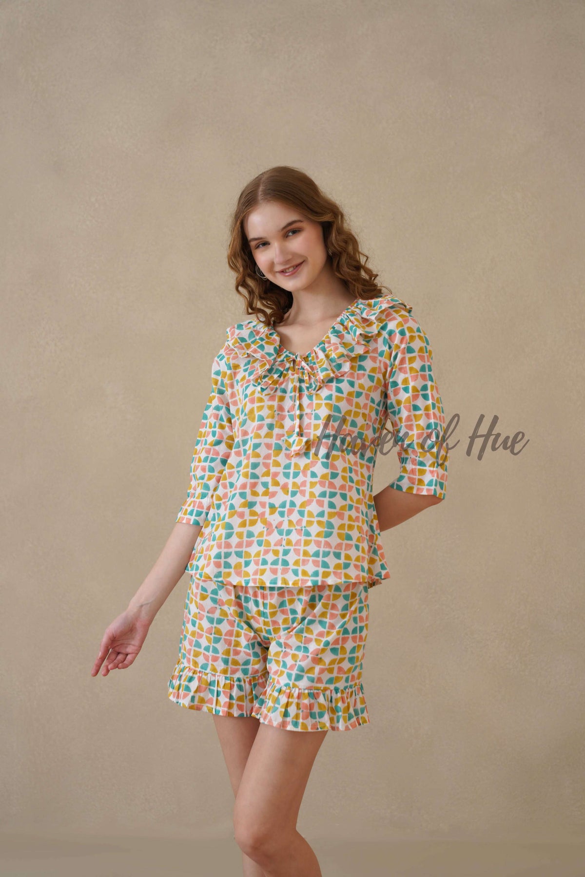 Multi Color Geometric Hand Block Cotton Co-ord Set