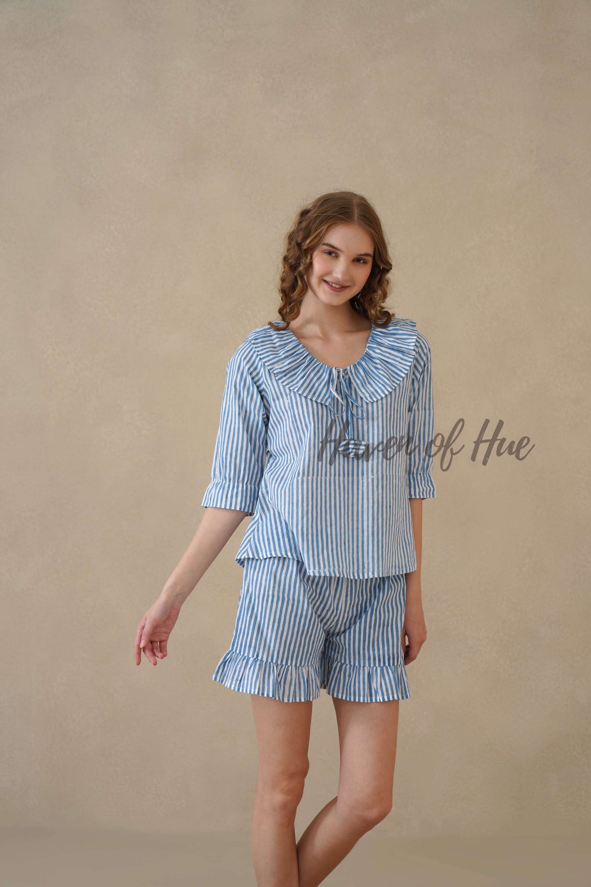 Blue Stripe Hand Block Print Cotton Co-ord Set