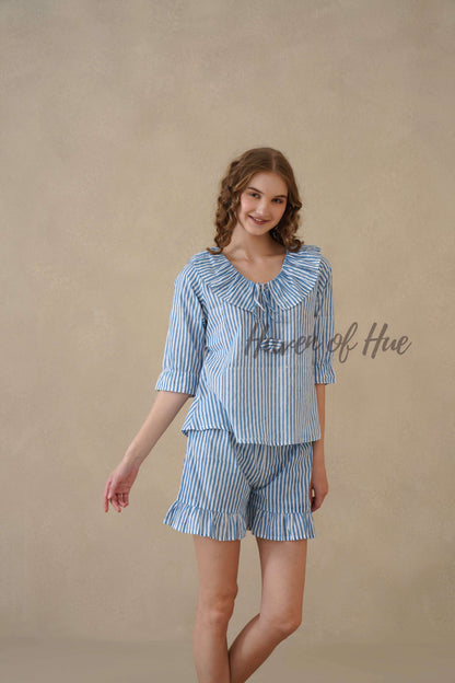 Blue Stripe Hand Block Print Cotton Co-ord Set