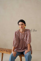 Women Cotton Tunic Top - Hand Block Printed Boho Floral Blouse