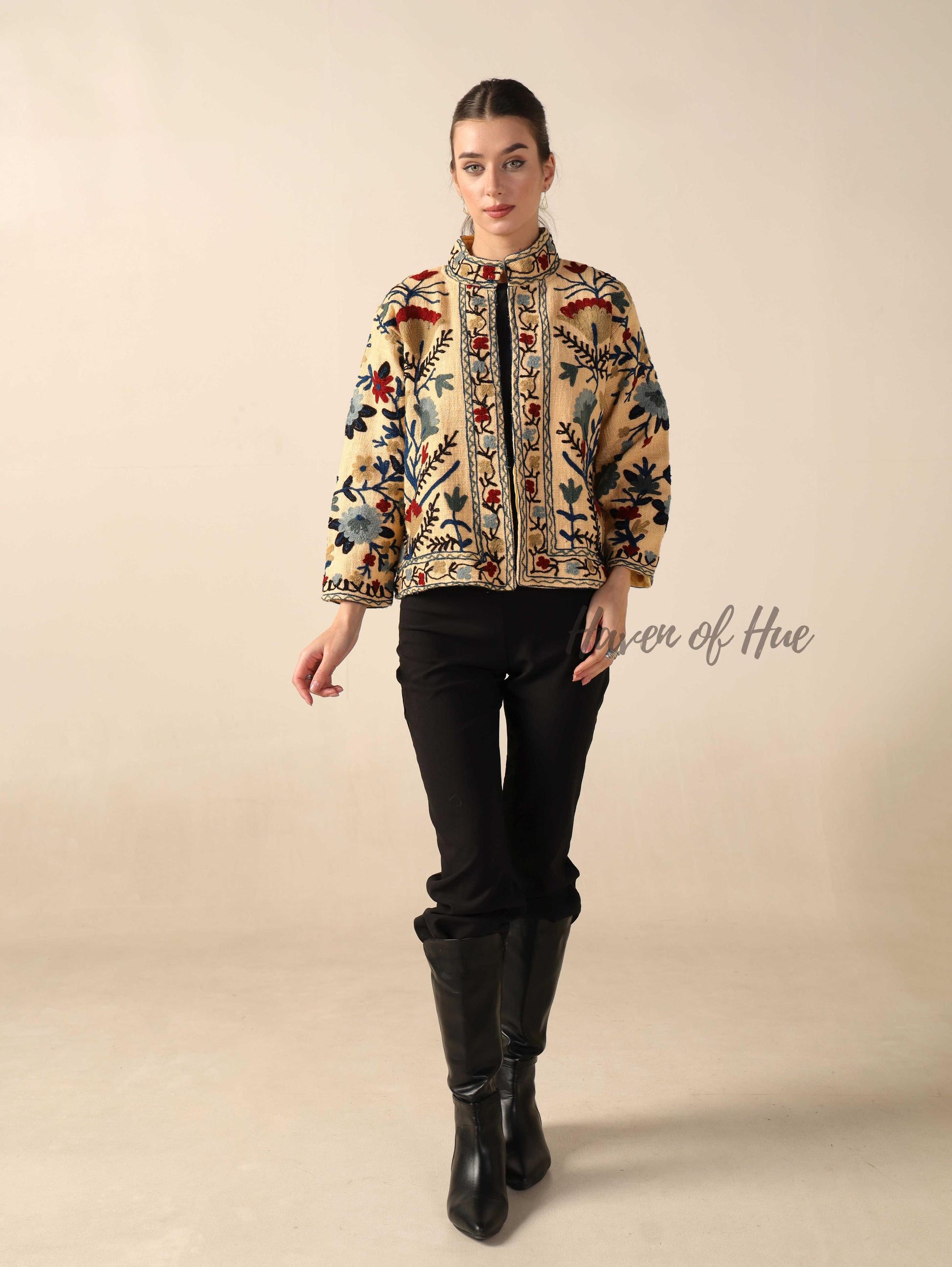 Women's Cotton Embroidered Jacket Lightweight Boho Casual Open Front Outerwear