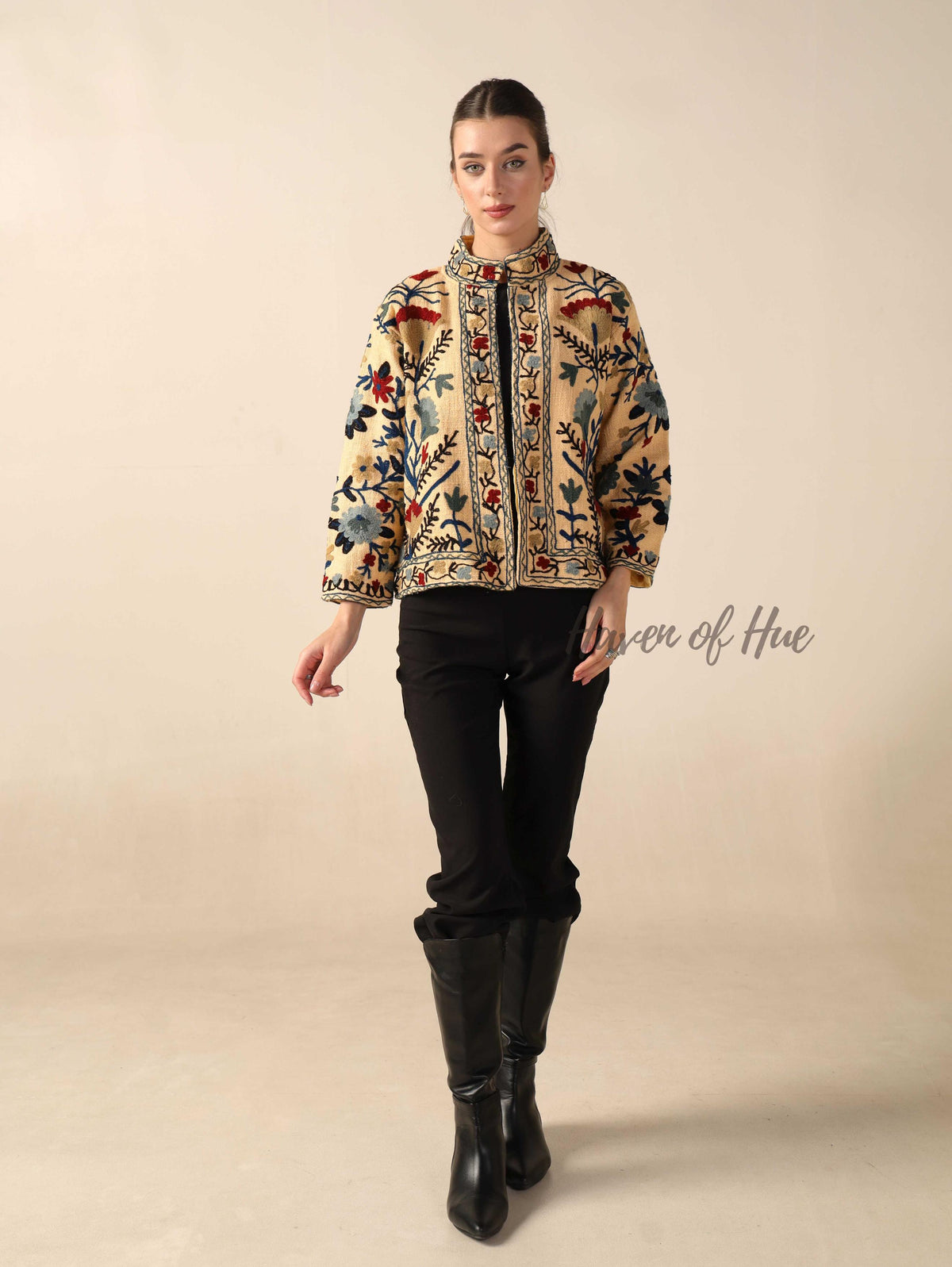 Women's Cotton Embroidered Jacket Lightweight Boho Casual Open Front Outerwear