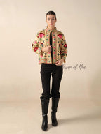 Boho Cotton Embroidered Women Jacket Suzani Floral Coat, Handmade Artisanal Winter Jacket