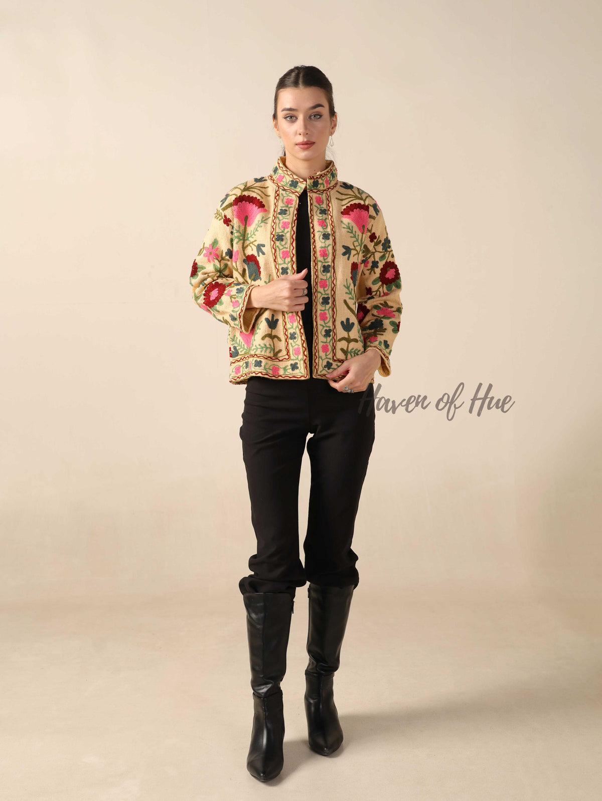 Boho Cotton Embroidered Women Jacket Suzani Floral Coat, Handmade Artisanal Winter Jacket
