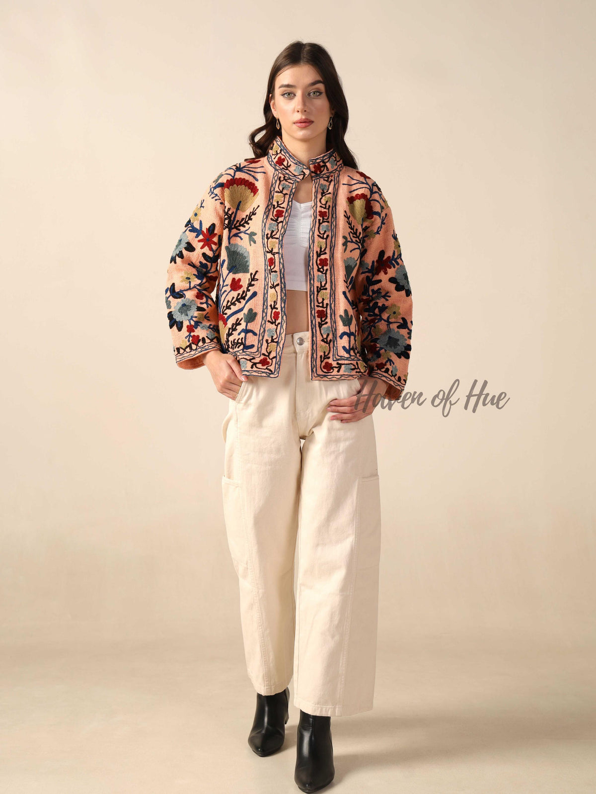 Women’s Embroidered Cotton Suzani Jacket Bohemian Winterwear Short Coat Handmade TNT Fabric Outerwear for Women