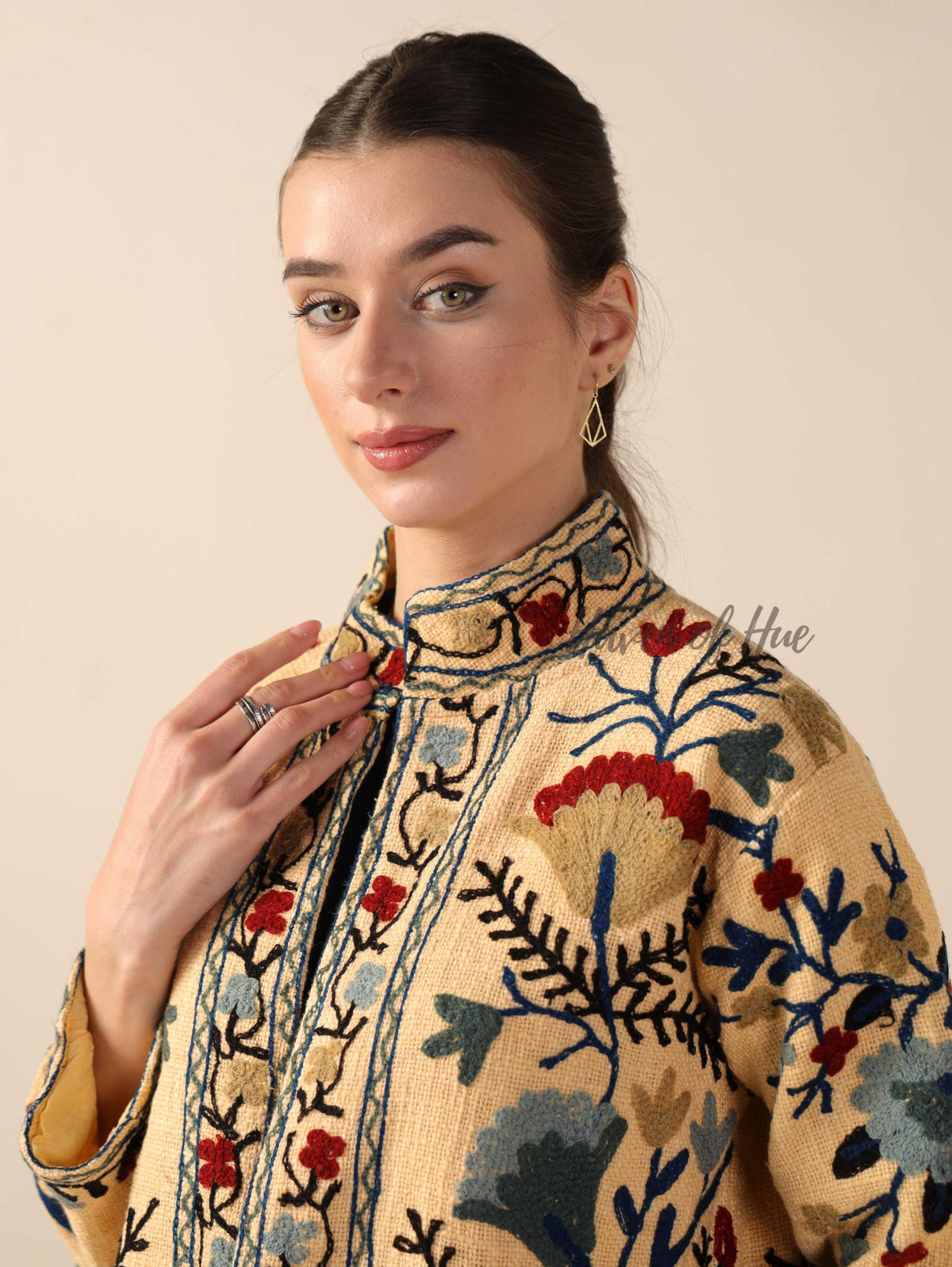 Women's Cotton Embroidered Jacket Lightweight Boho Casual Open Front Outerwear