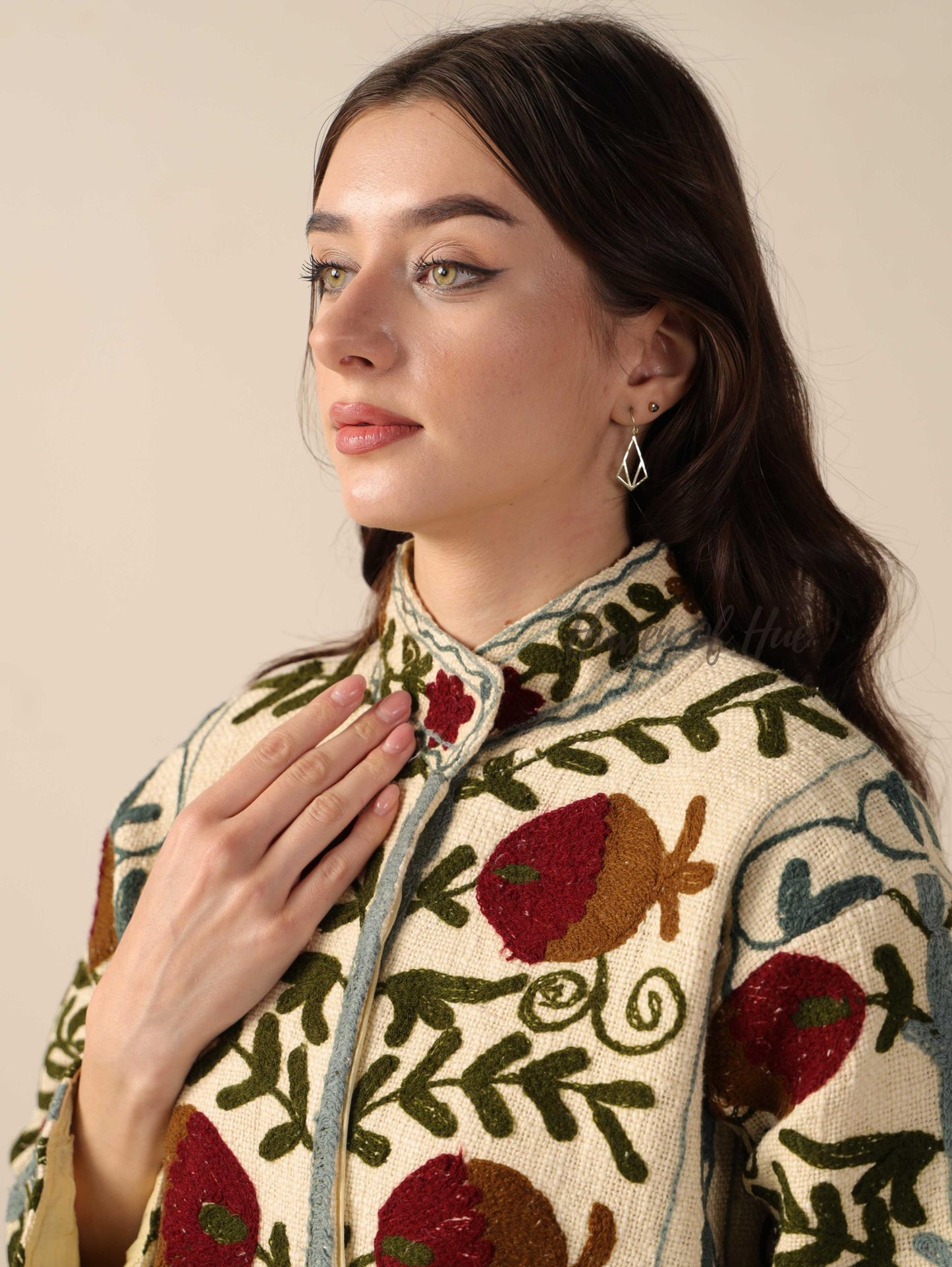 Women's Cream Cotton Embroidered Jacket Boho Lightweight Relaxed Fit Casual Outerwear