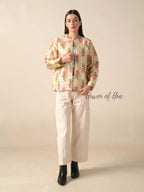 Silk Floral Printed Jacket for Women Lightweight Zip Front Silk Coat