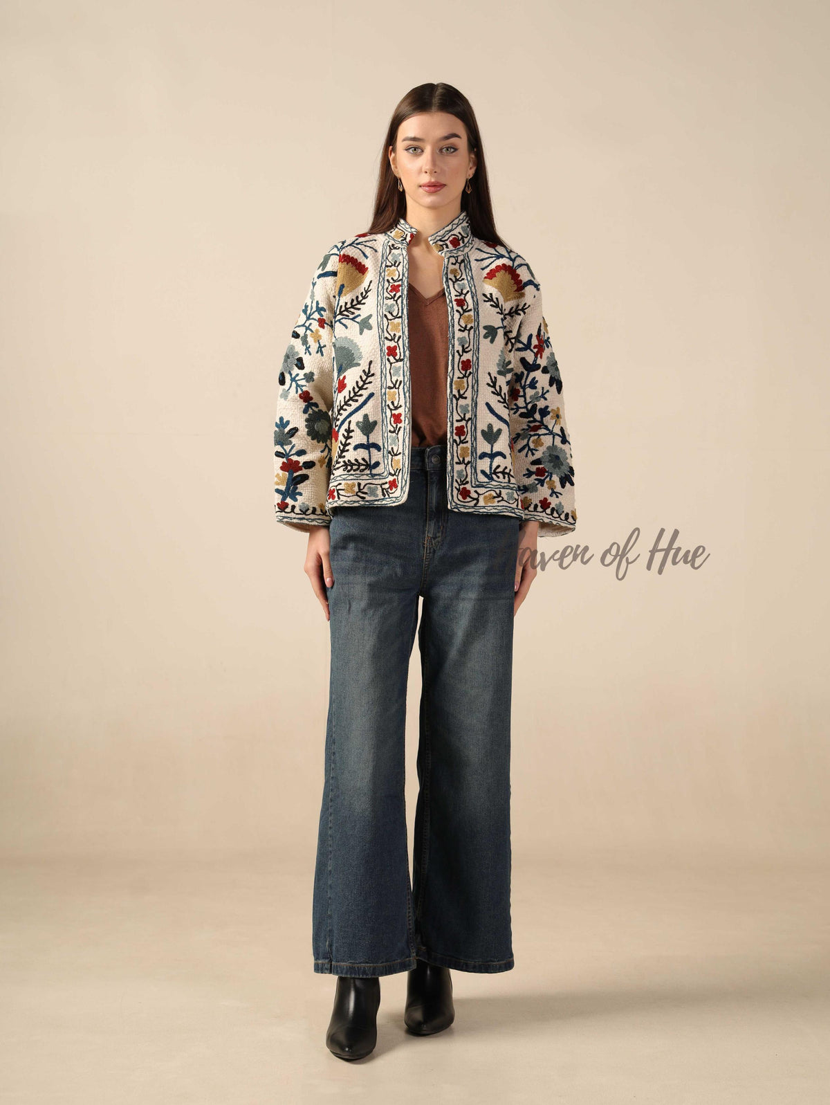 Suzani Embroidered Cotton Boho Jacket Handmade Women’s Winter Coat TNT Fabric Outerwear One Size Fit Jacket