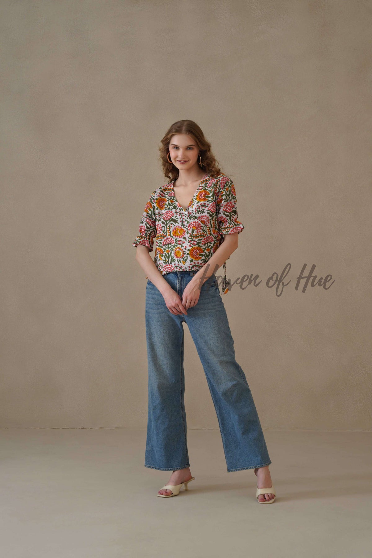 Women’s Multicolor Floral Cotton Wrap Blouse with Adjustable Tie Waist