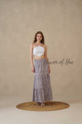 Women’s Purple Geometric Print Cotton Boho Tiered Maxi Skirt