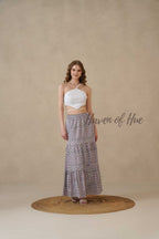 Women’s Purple Geometric Print Cotton Boho Tiered Maxi Skirt
