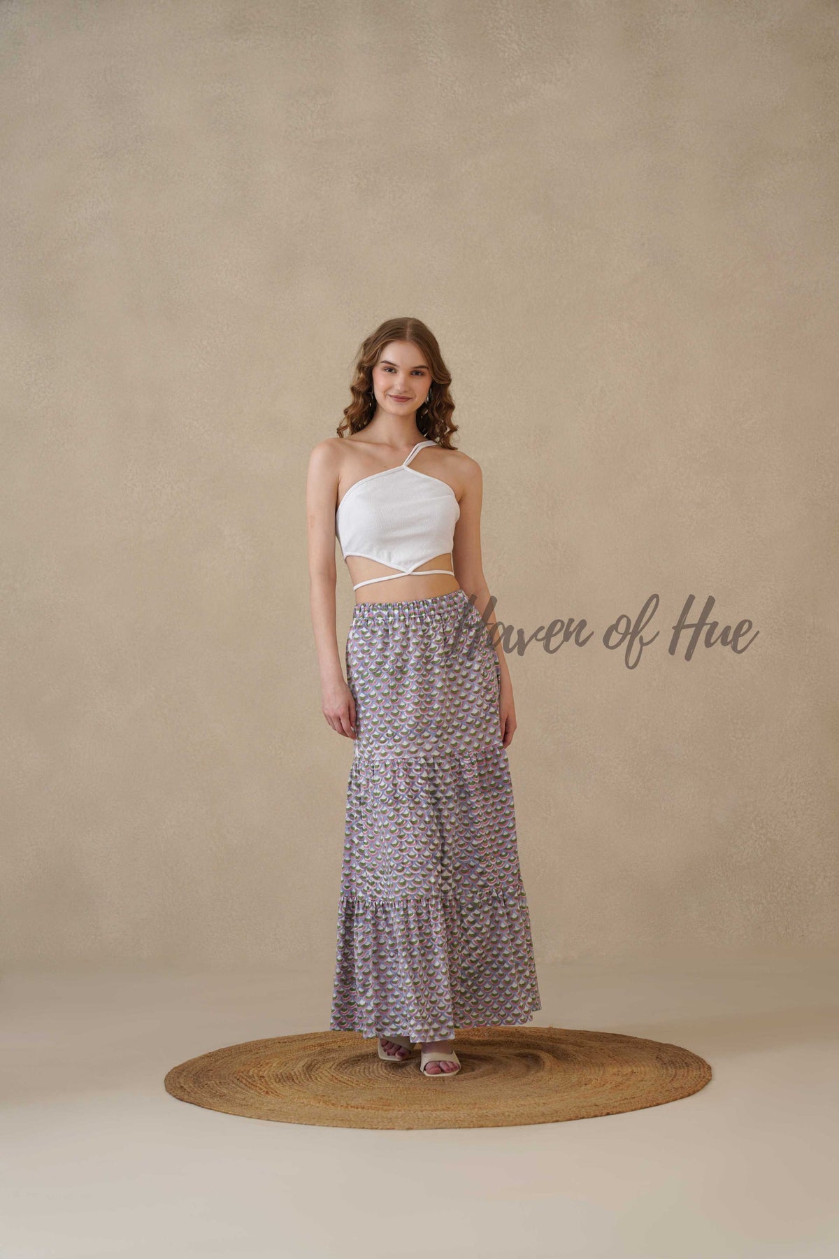 Women’s Purple Geometric Print Cotton Boho Tiered Maxi Skirt