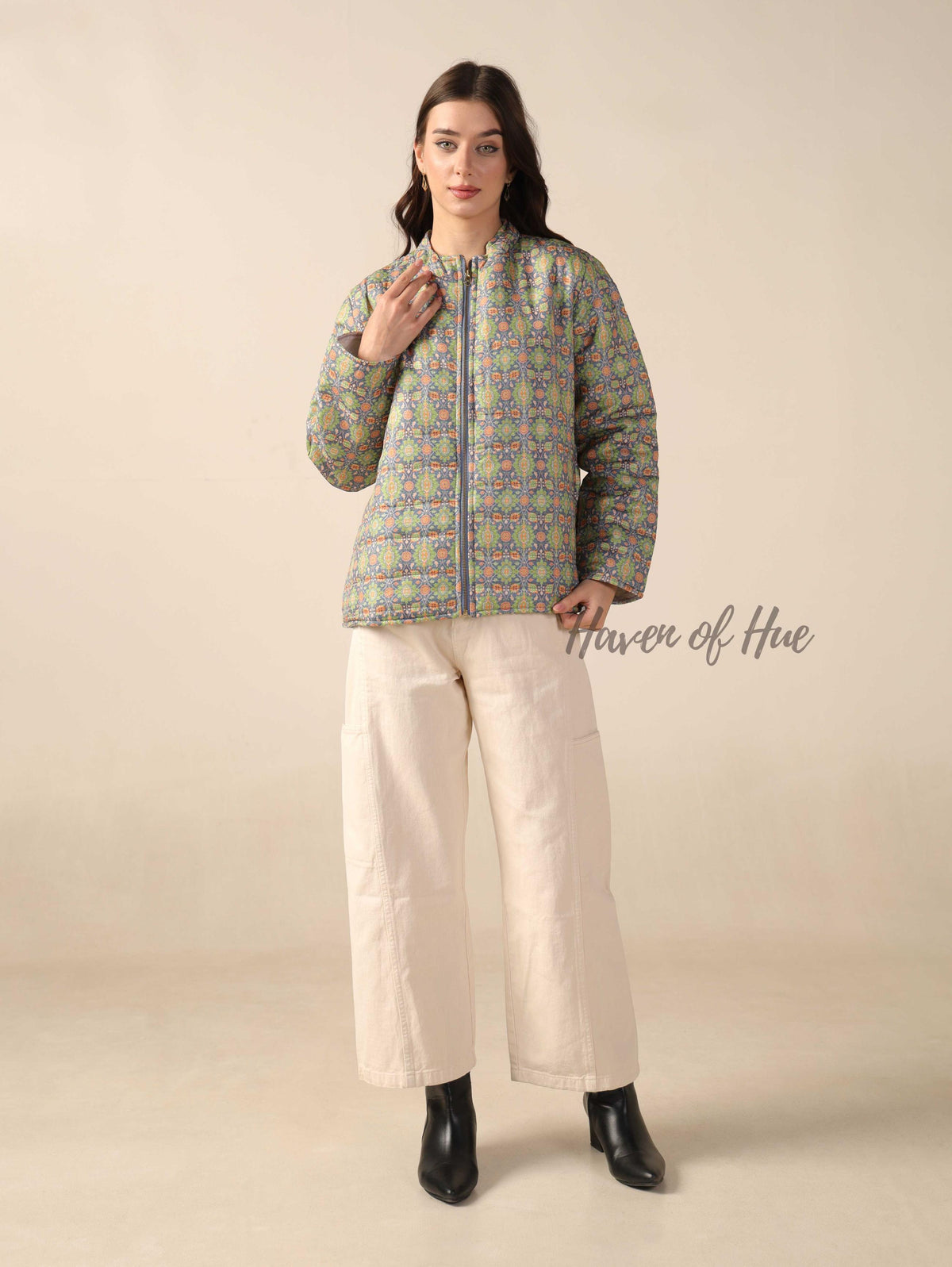 Women’s Floral Printed Silk Jacket Lightweight Zip Up Jacket