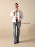 Women's Lightweight White Cotton Embroidered Casual Open Front Jacket