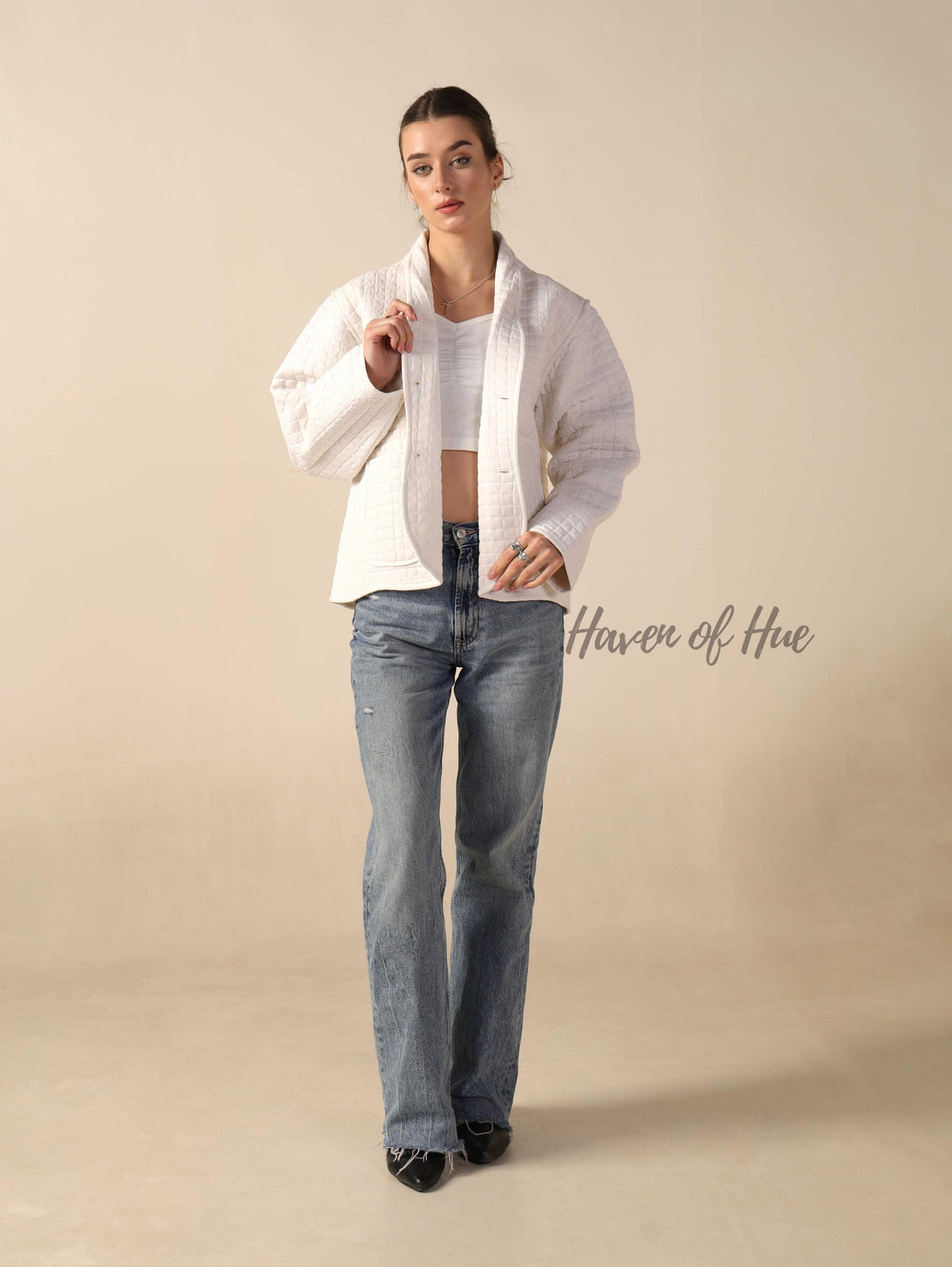 Women's Lightweight White Cotton Embroidered Casual Open Front Jacket