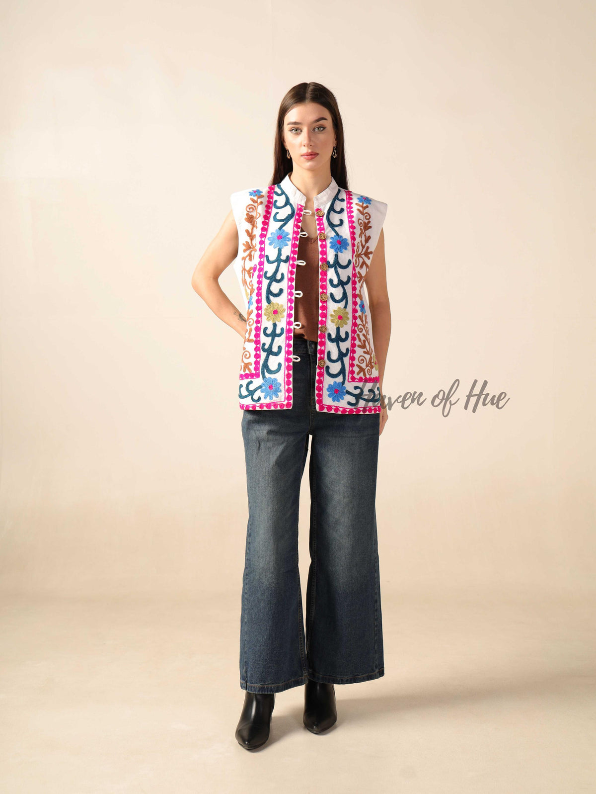 Women’s Embroidered Cotton Suzani Jacket Vest Boho Sleeveless Jacket