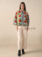 Women's White Cotton Embroidered Jacket Boho Lightweight Relaxed Fit