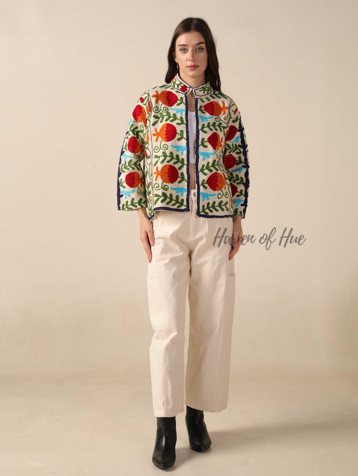 Women's White Cotton Embroidered Jacket Boho Lightweight Relaxed Fit
