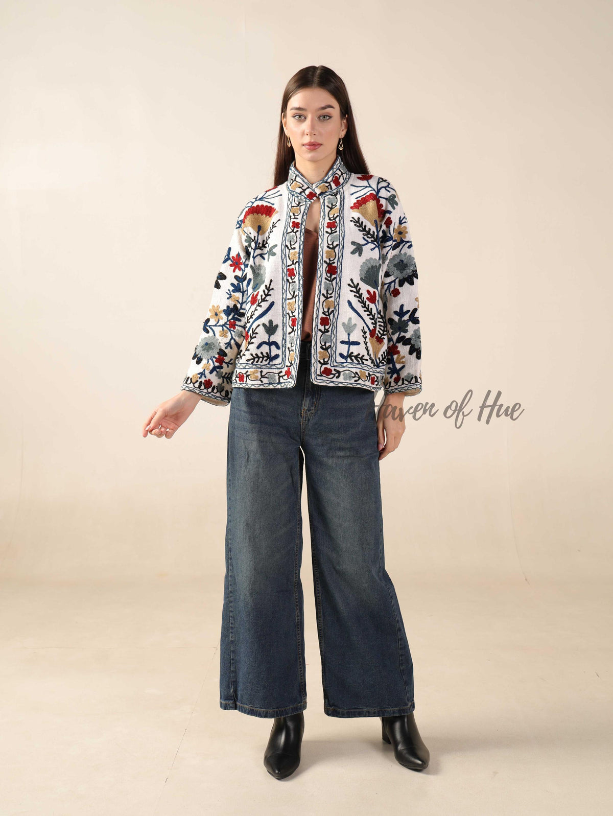 Boho Suzani Embroidered Cotton Jacket Women’s Handmade Winter Coat