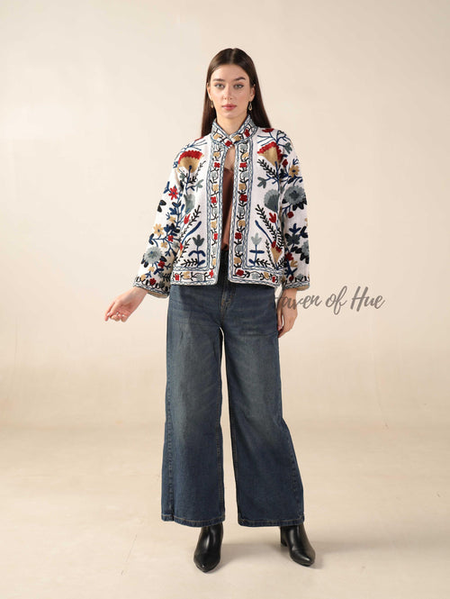 Boho Suzani Embroidered Cotton Jacket Women’s Handmade Winter Coat
