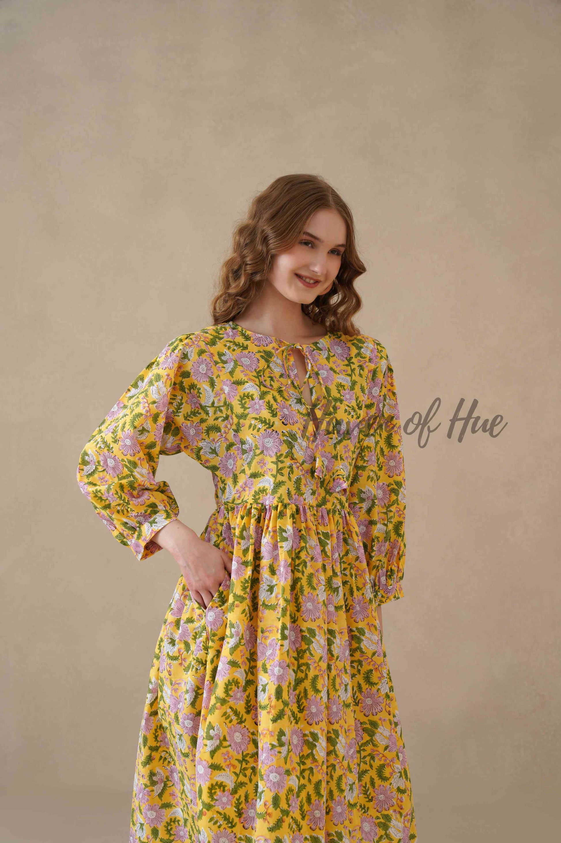 Yellow Cotton Tiered Dress Boho Floral Midi Style