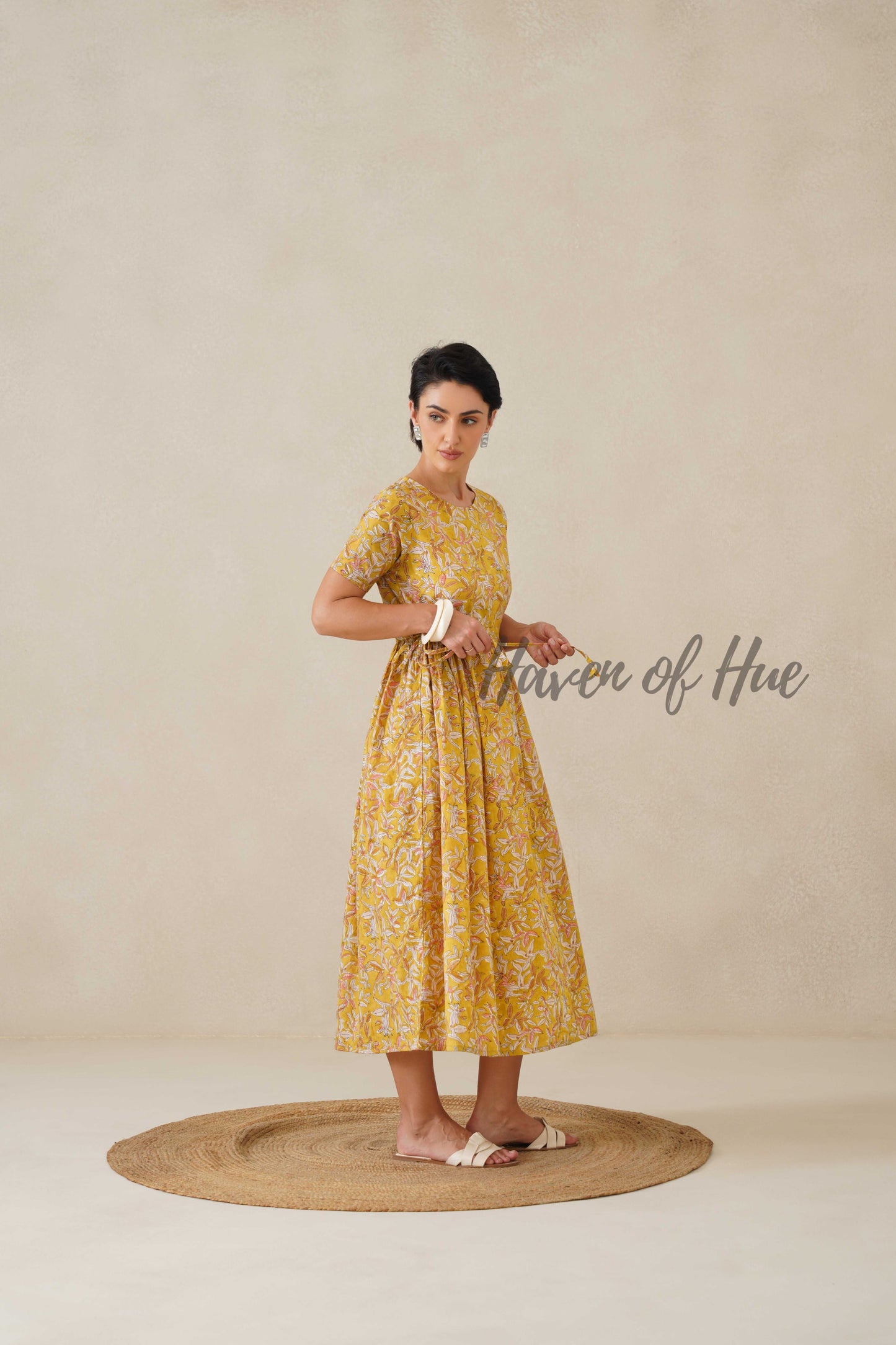 Yellow Floral Cotton Midi Dress - Boho Cottagecore Summer Dress