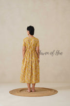 Yellow Floral Cotton Midi Dress - Boho Cottagecore Summer Dress