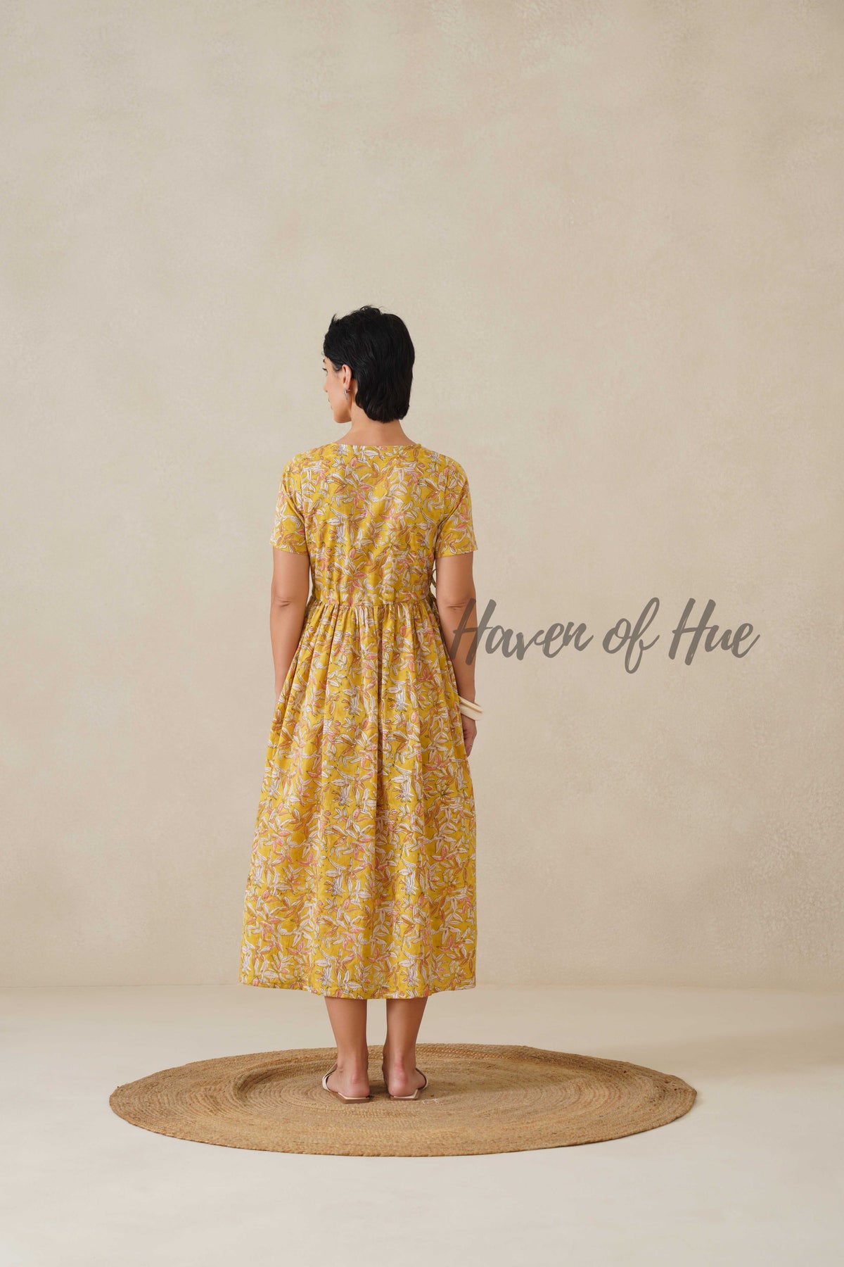 Yellow Floral Cotton Midi Dress - Boho Cottagecore Summer Dress