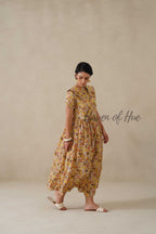 Yellow Floral Cotton Dress | Boho Summer Midi Dress for Women