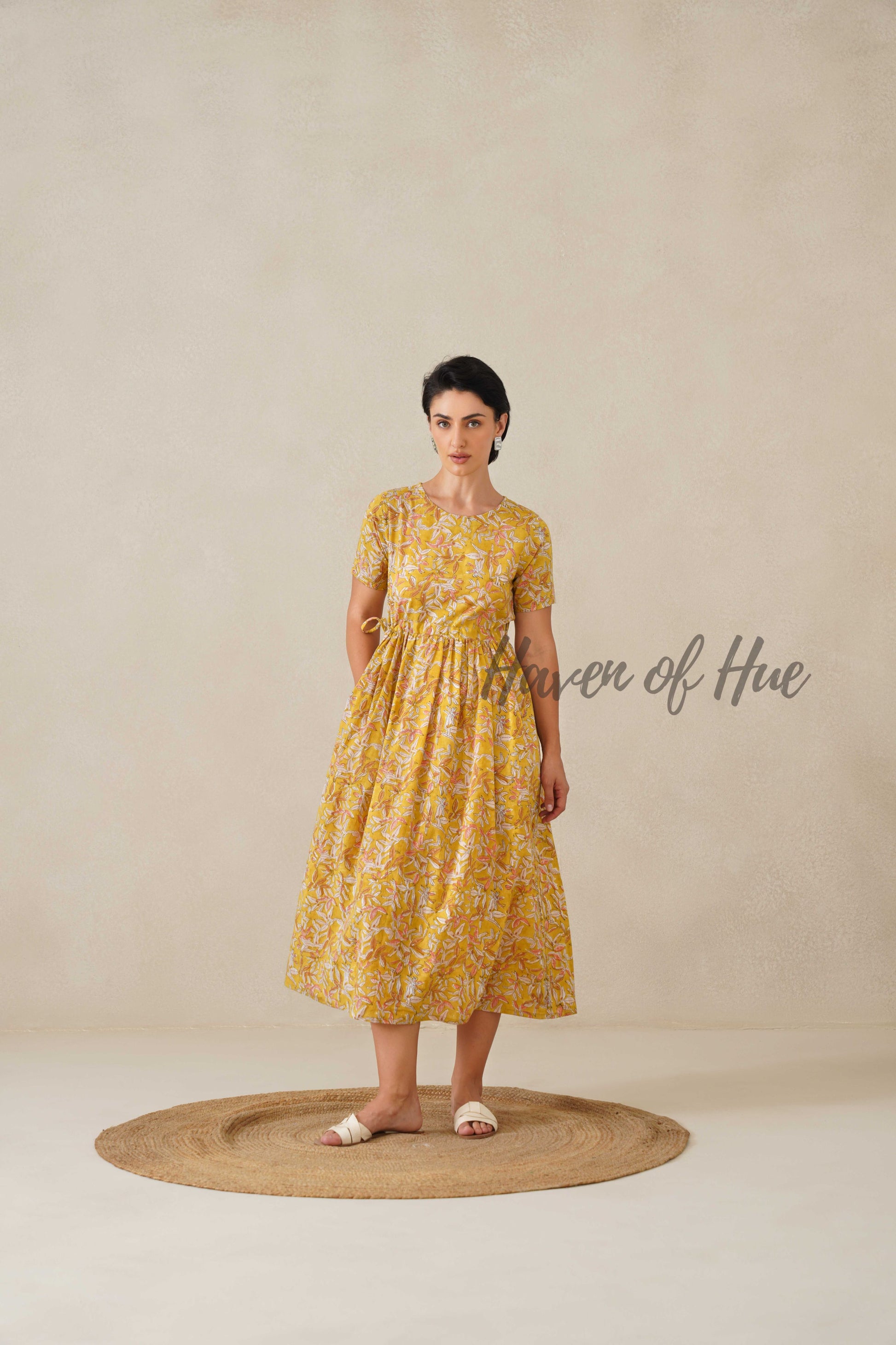 Yellow Floral Cotton Midi Dress - Boho Cottagecore Summer Dress