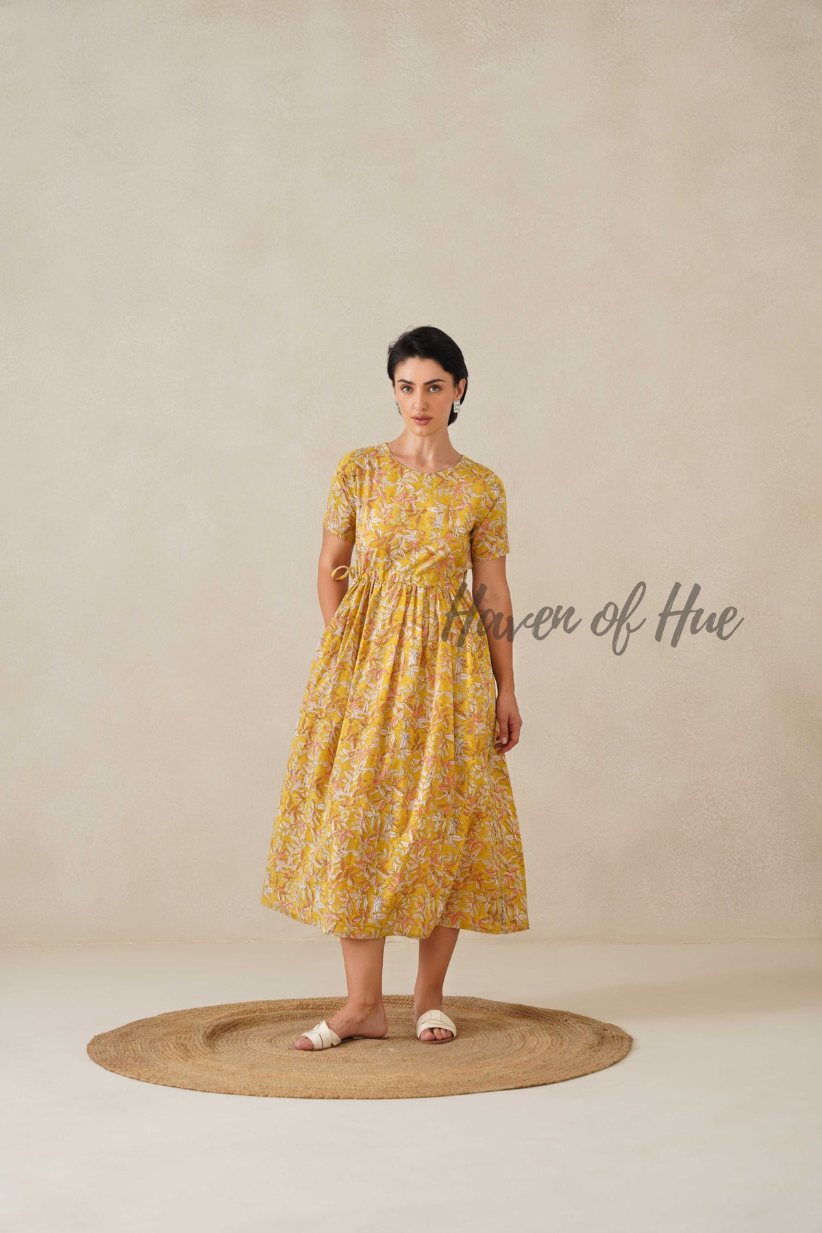 Yellow Floral Cotton Midi Dress - Boho Cottagecore Summer Dress
