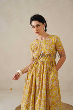 Yellow Floral Cotton Midi Dress - Boho Cottagecore Summer Dress