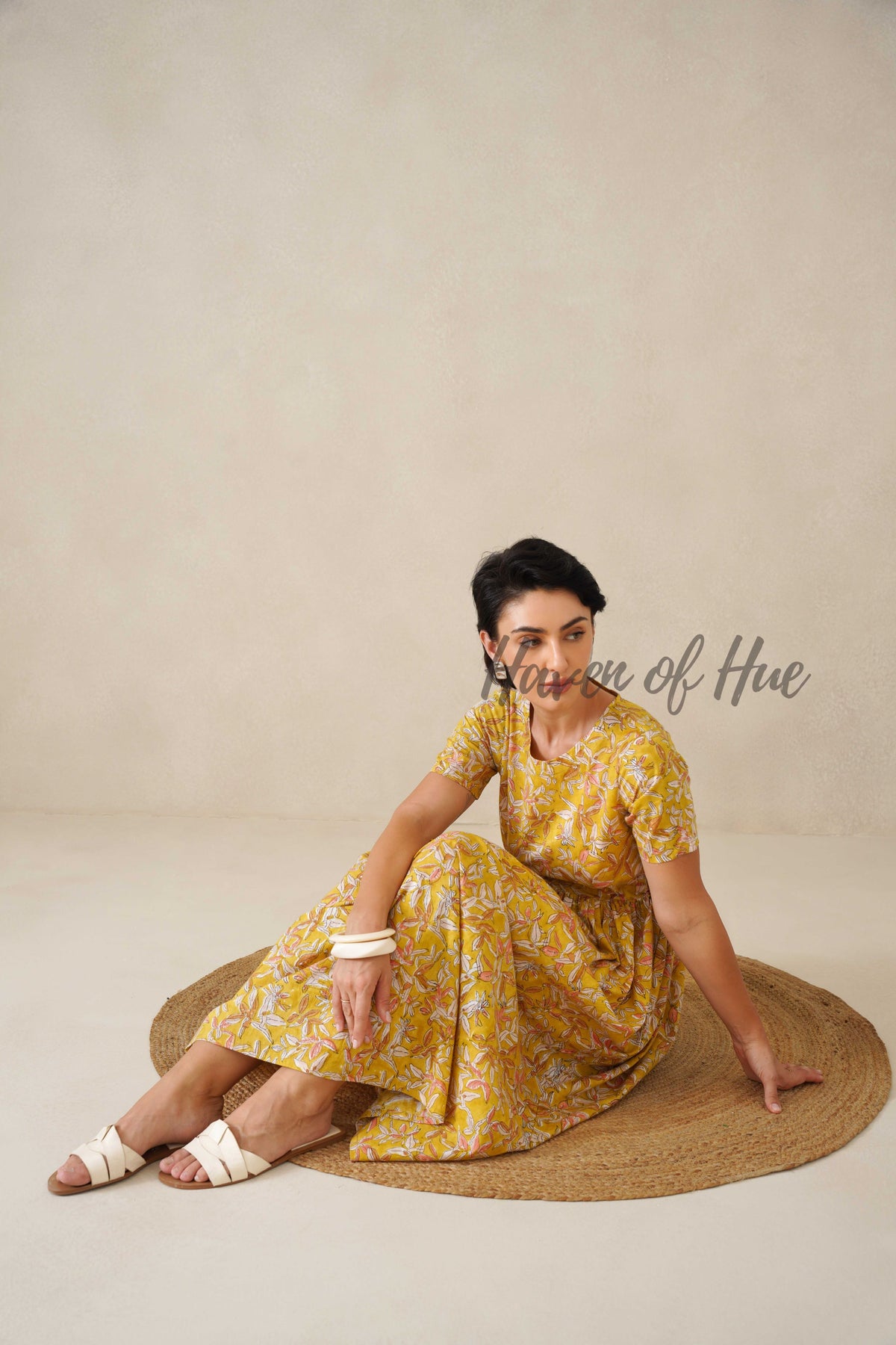 Yellow Floral Cotton Midi Dress - Boho Cottagecore Summer Dress