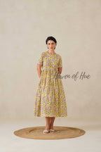 Yellow Floral Cotton Midi Dress - Boho Cottagecore Summer Dress