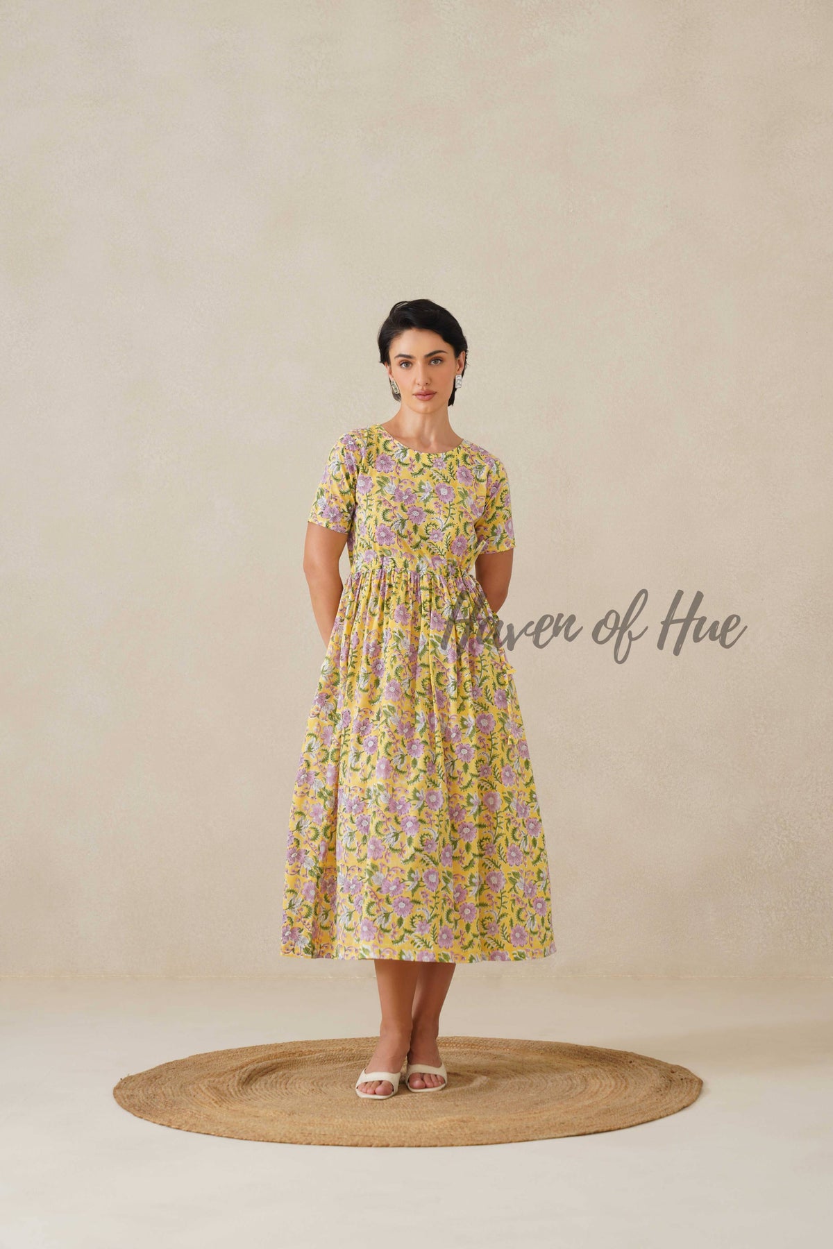 Yellow Floral Cotton Midi Dress - Boho Cottagecore Summer Dress