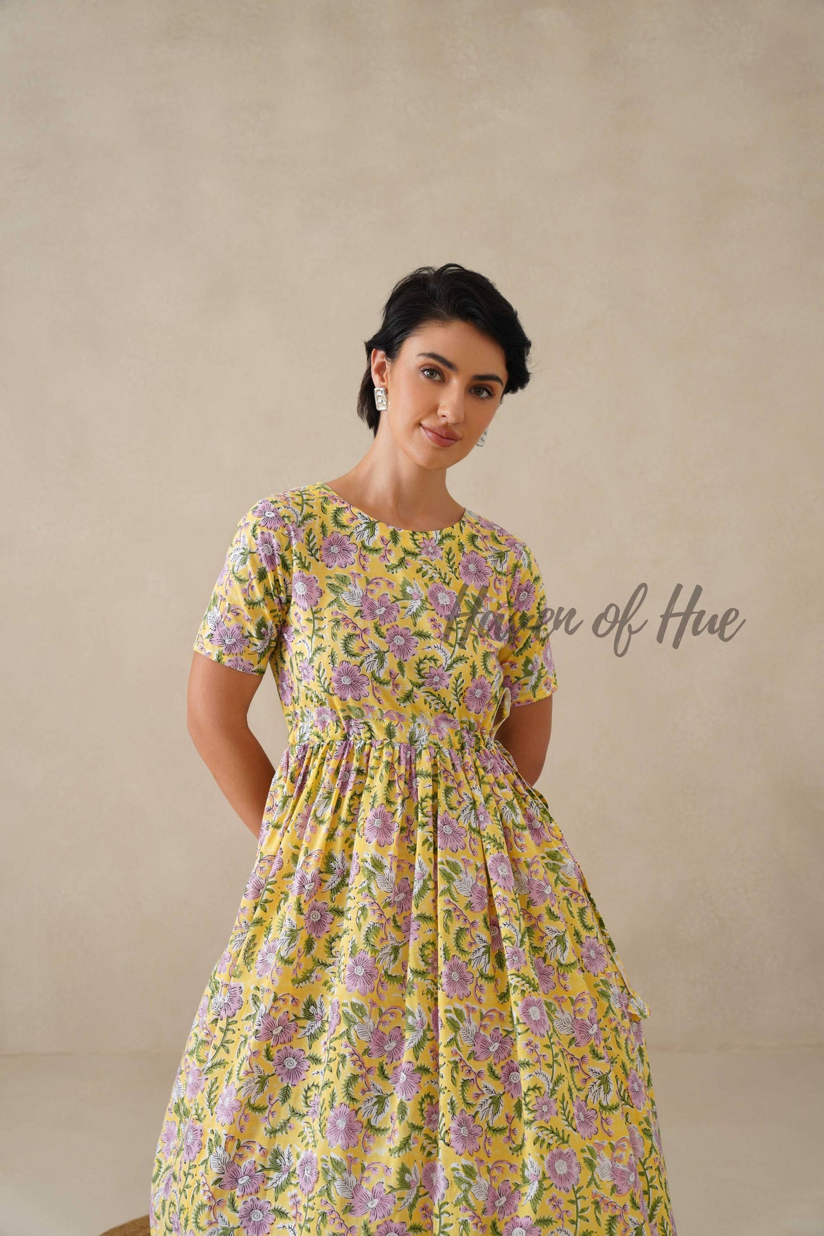 Yellow Floral Cotton Midi Dress - Boho Cottagecore Summer Dress